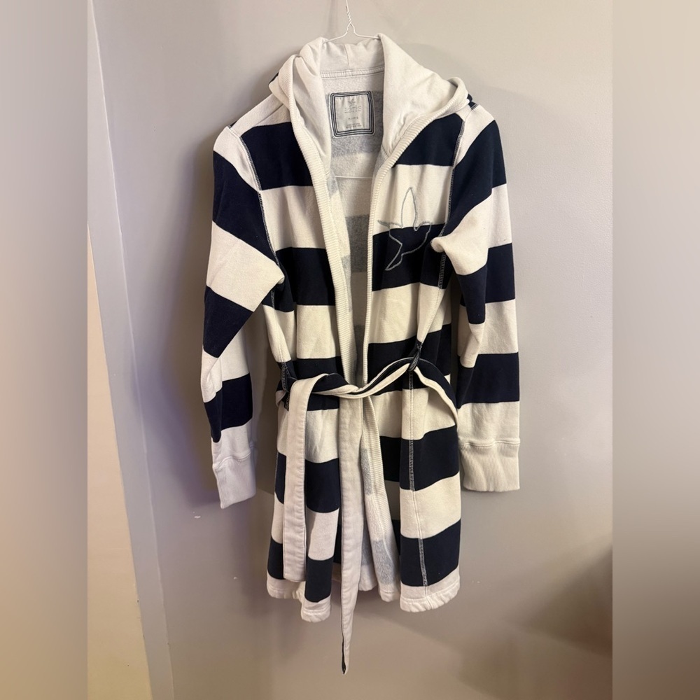 Aerie Navy and White Striped Hooded Robe.
